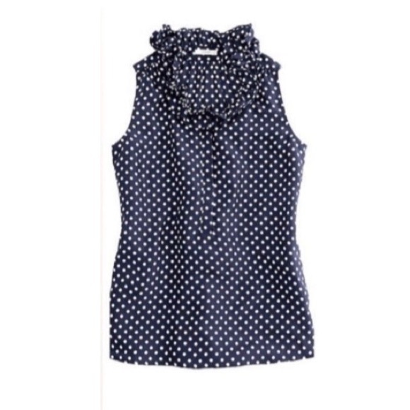 J.Crew 100% Silk Navy And White Polka Dot Sleeveless Blouse. Size 0 - Picture 6 of 6